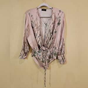 Zara Silky Purple Floral Print Bodysuit S